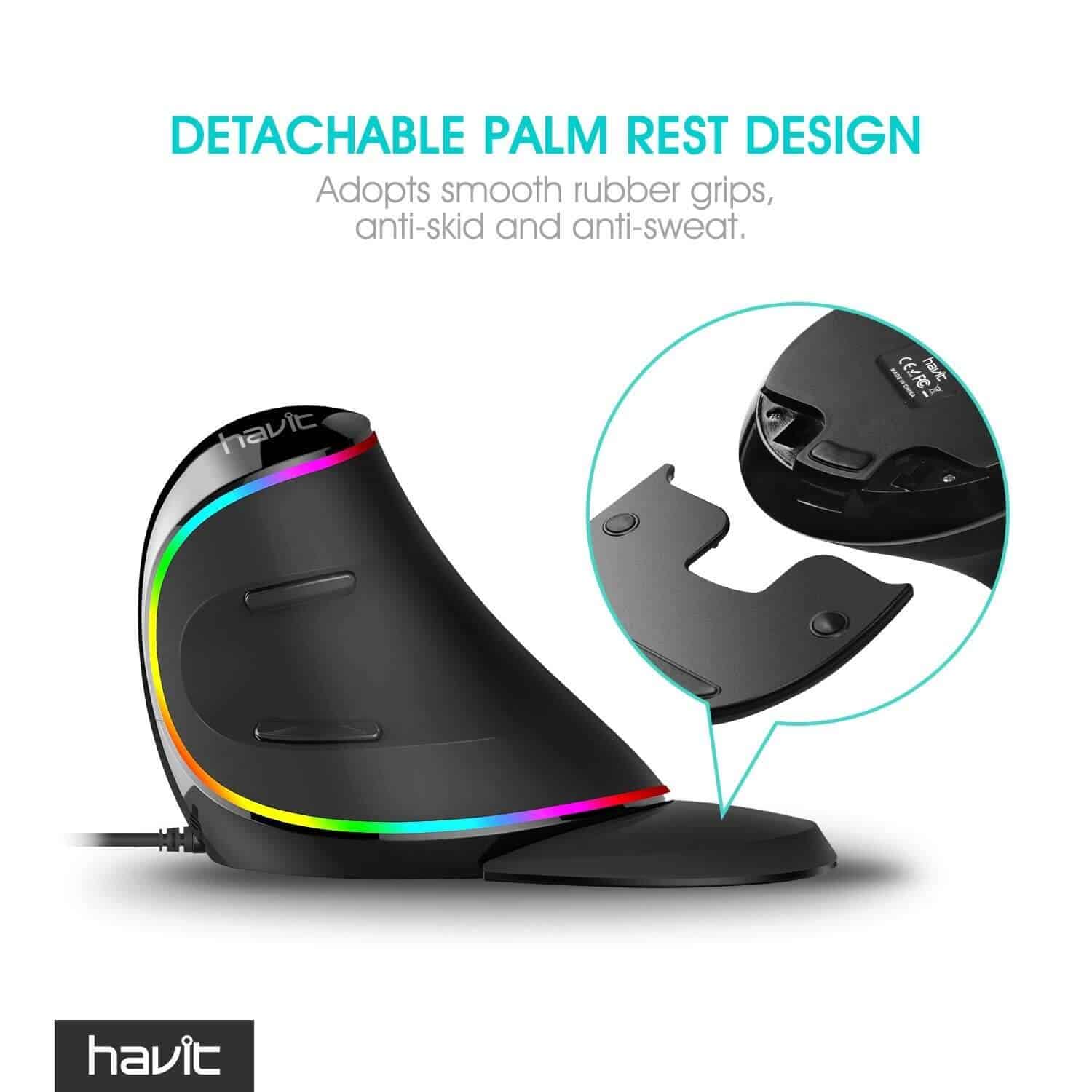 HAVIT HV-MS764 Wired Ergonomic Vertical Mouse with RGB Backlit