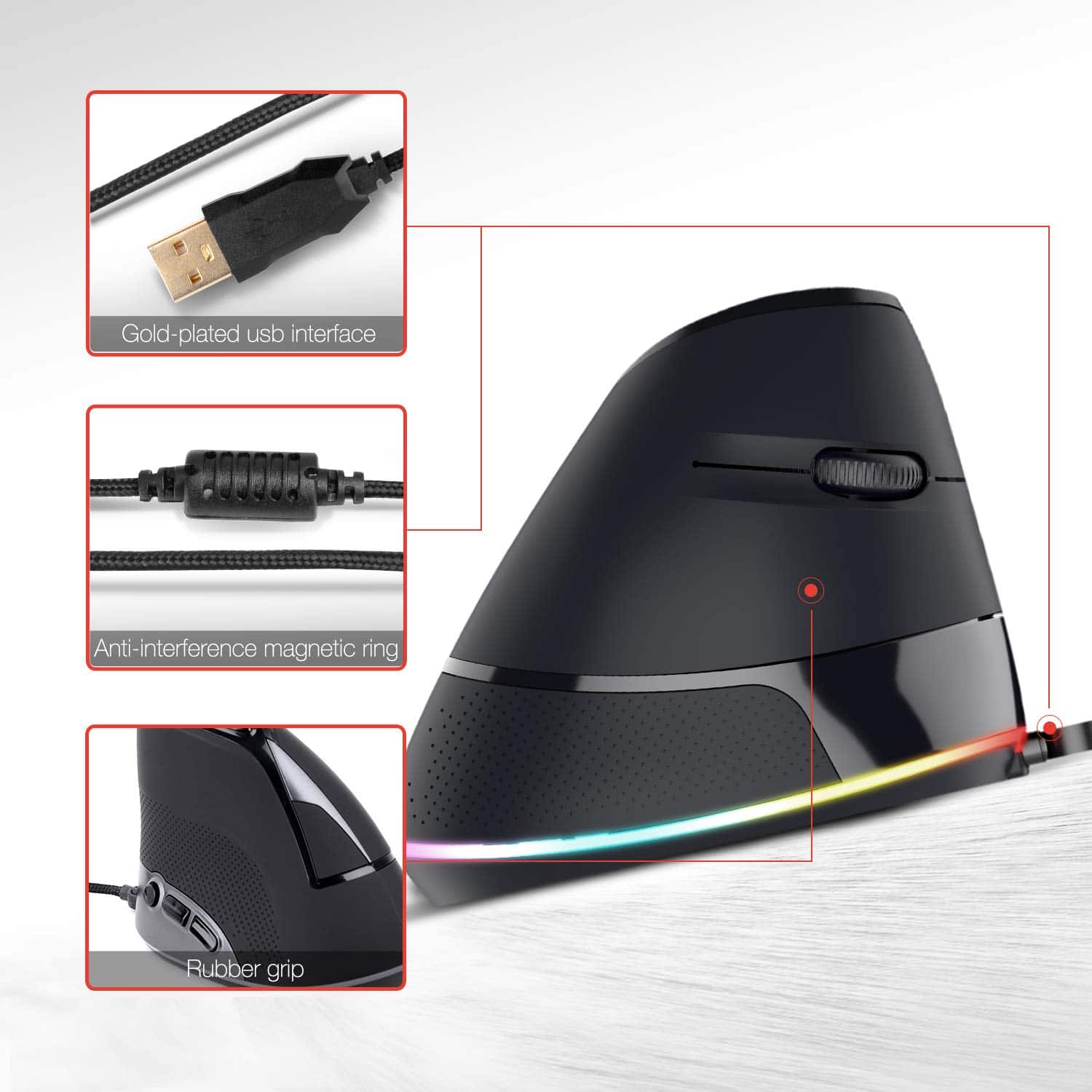 HAVIT HV-MS764 Kabelgebundene ergonomische vertikale Maus mit RGB-Hintergrundbeleuchtung