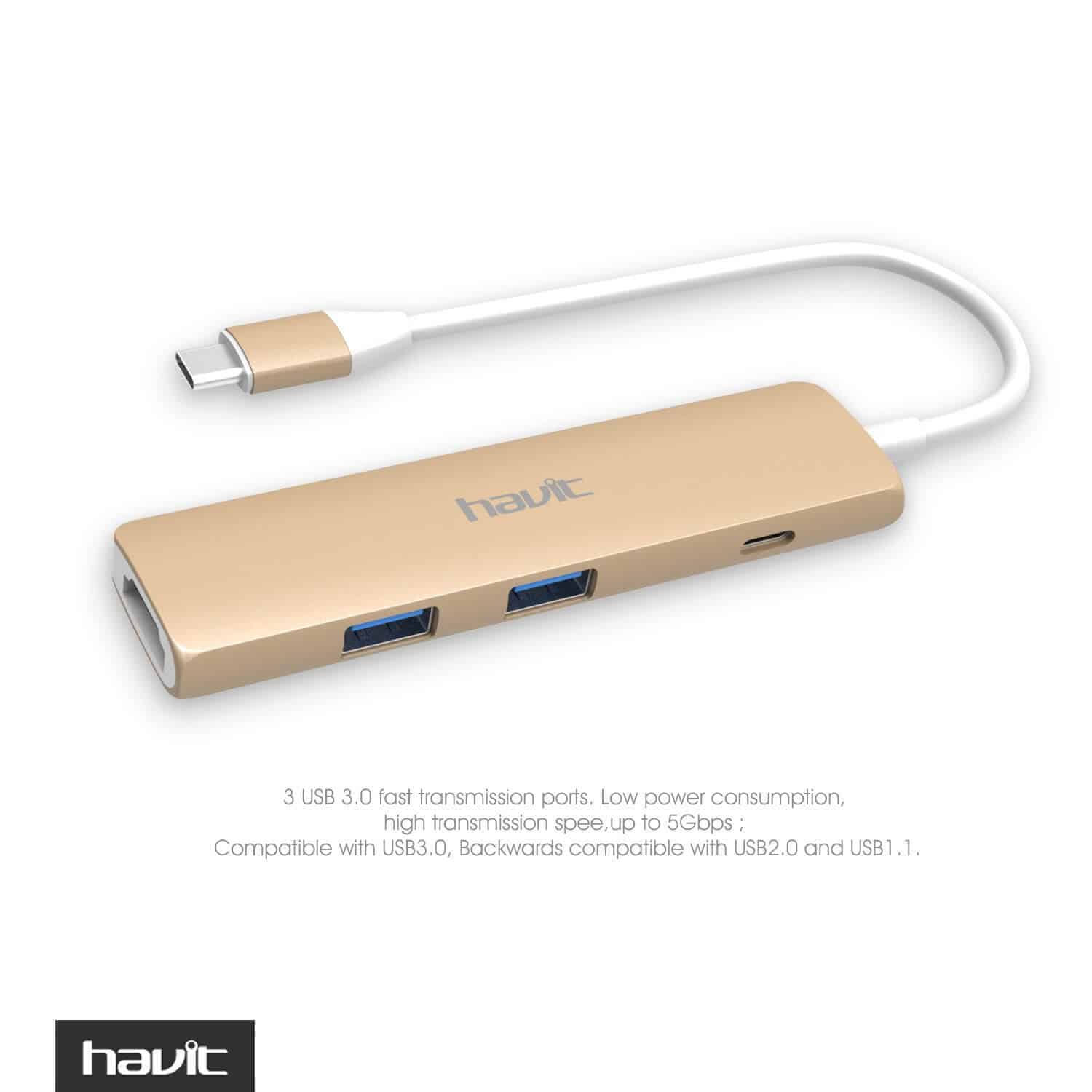 HAVIT HV-TPC78 3-In-1 USB Type-C Hub with USB 3.0, HDMI, & PD Charging