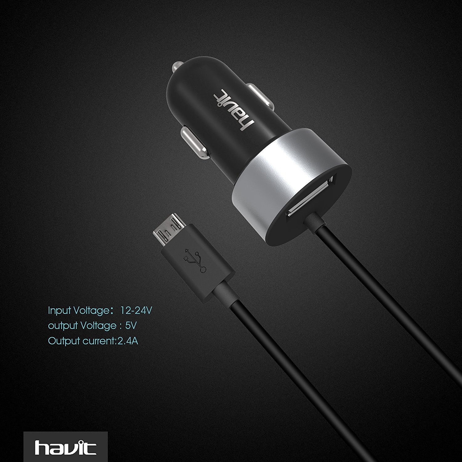 HAVIT HV-UC271 Autoladegerät-Adapter mit spiralförmigem Micro-USB-Universalkabel