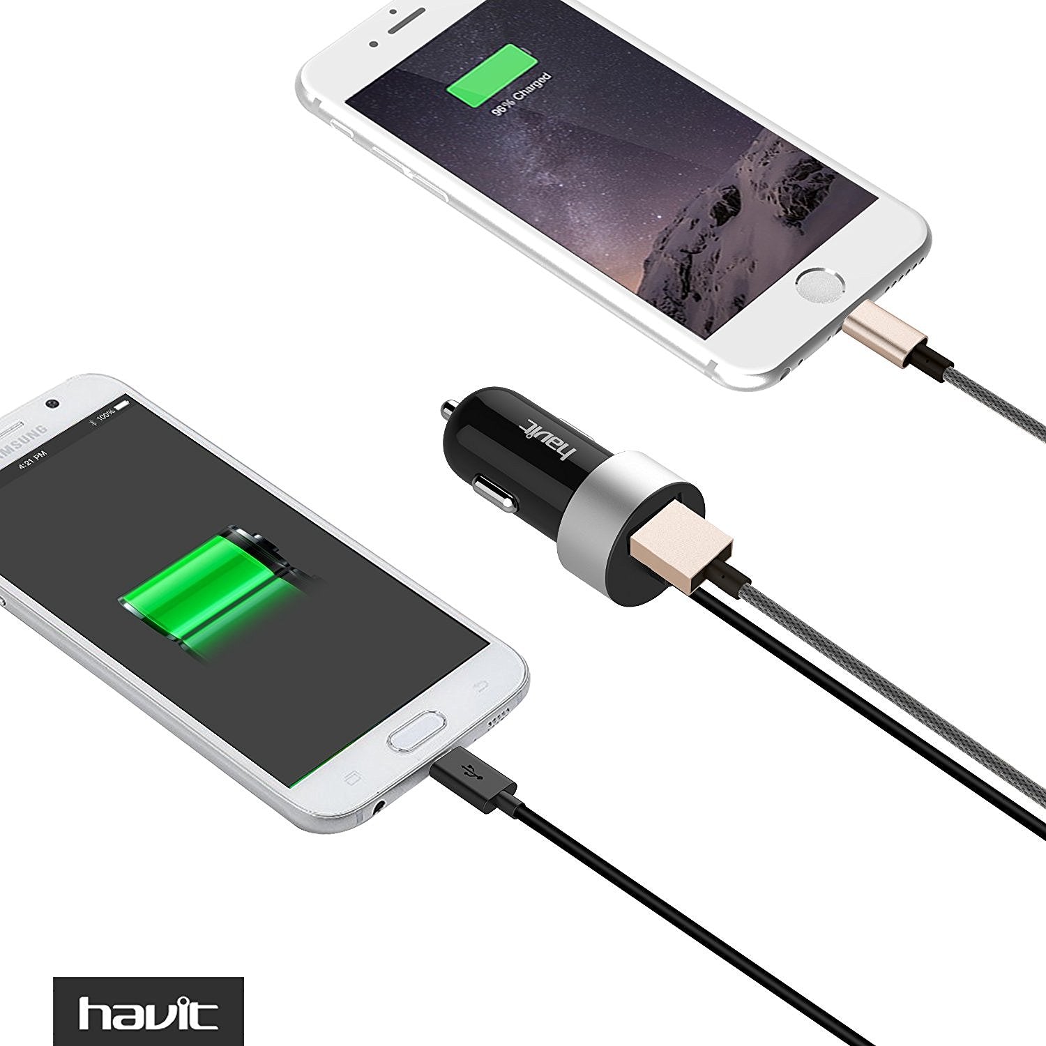 HAVIT HV-UC271 Car Charger Adapter with Coiled Micro USB Universal Cable