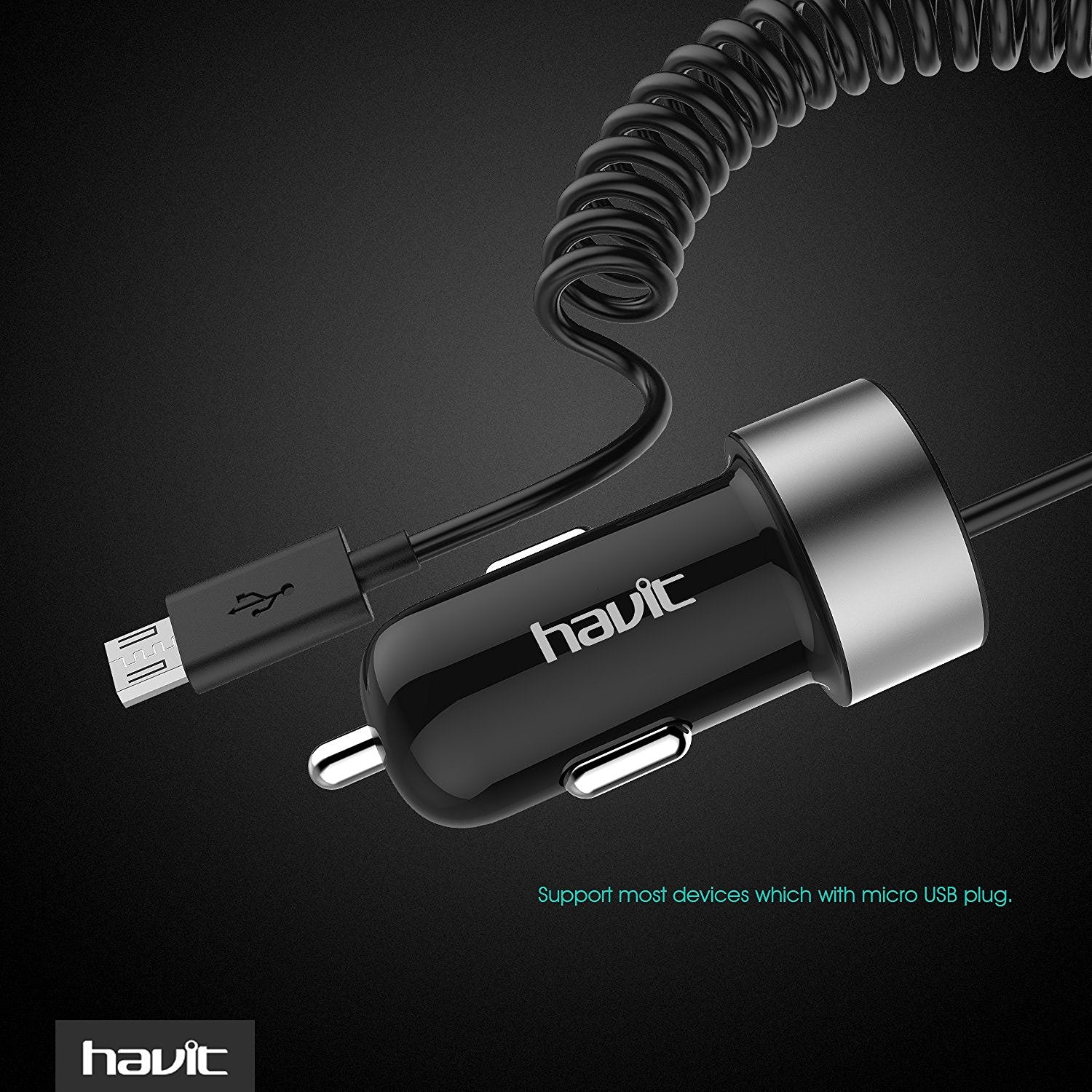 HAVIT HV-UC271 Autoladegerät-Adapter mit spiralförmigem Micro-USB-Universalkabel