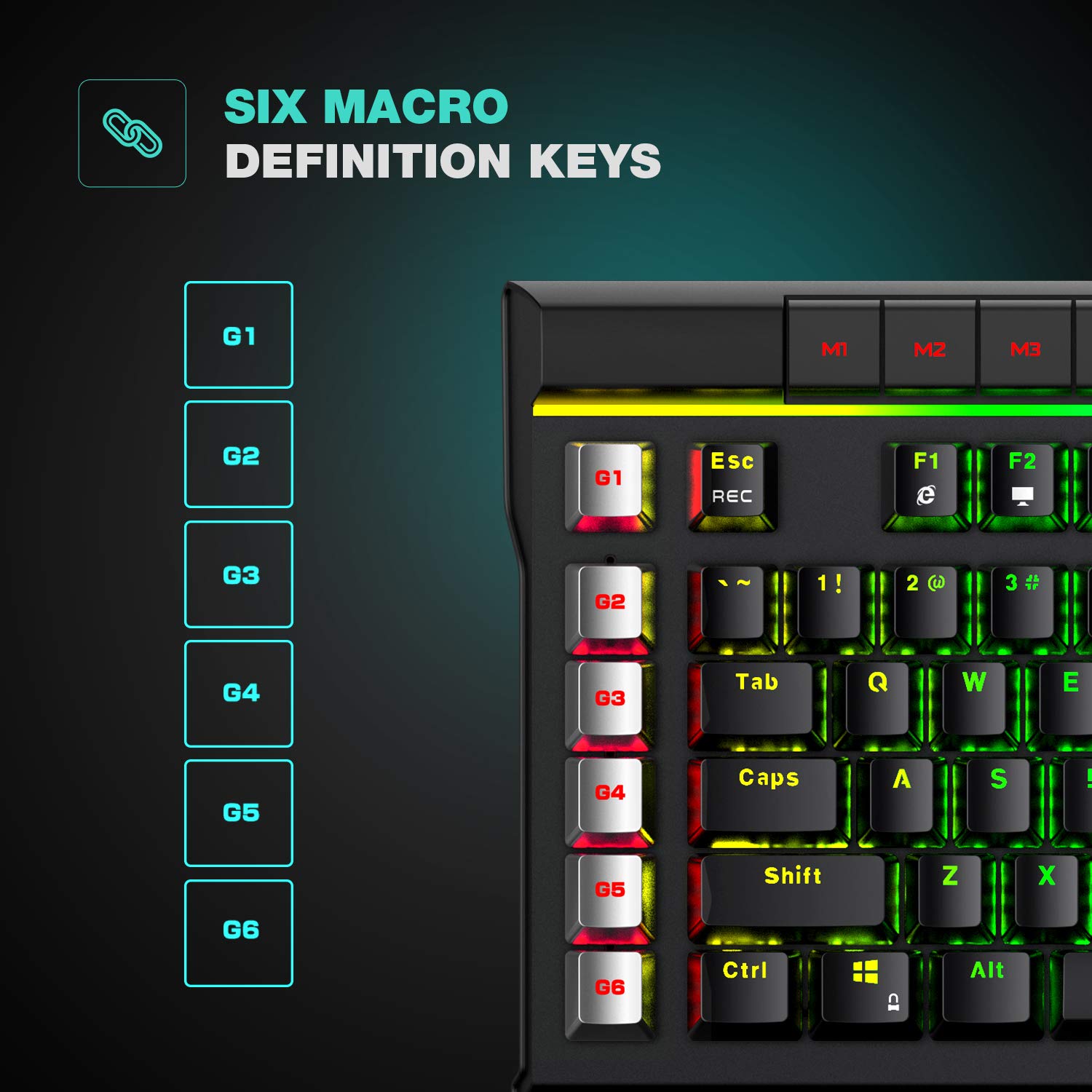 KB462Lメカニカルキーボード、取り外し可能なリストレスト、RGBバックライト、マクロボタン付き