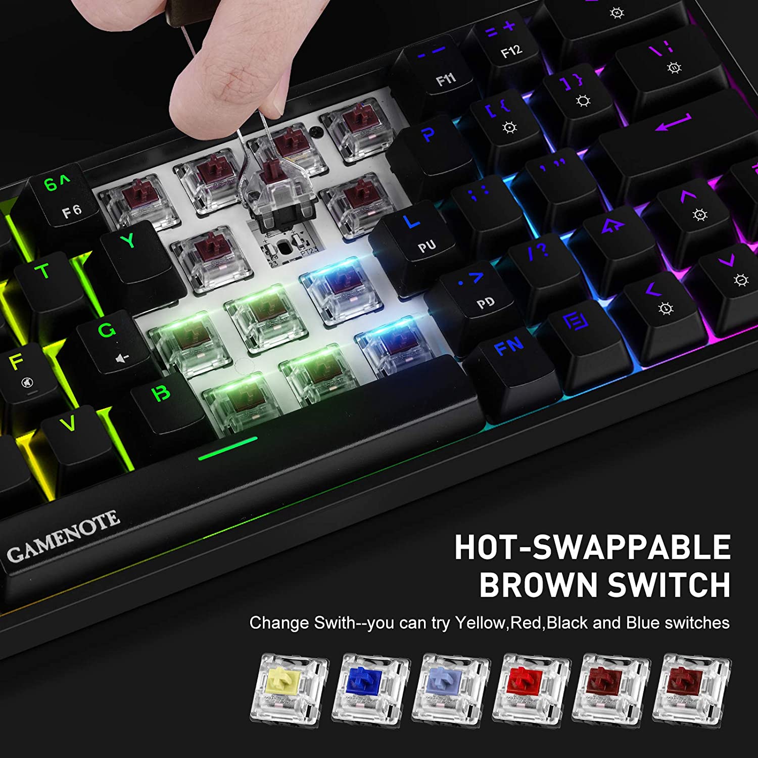 HAVIT KB500L 60% Mechanical Keyboard with Hot Swappable Brown Switch, RGB Compact, Waterproof & Programmable