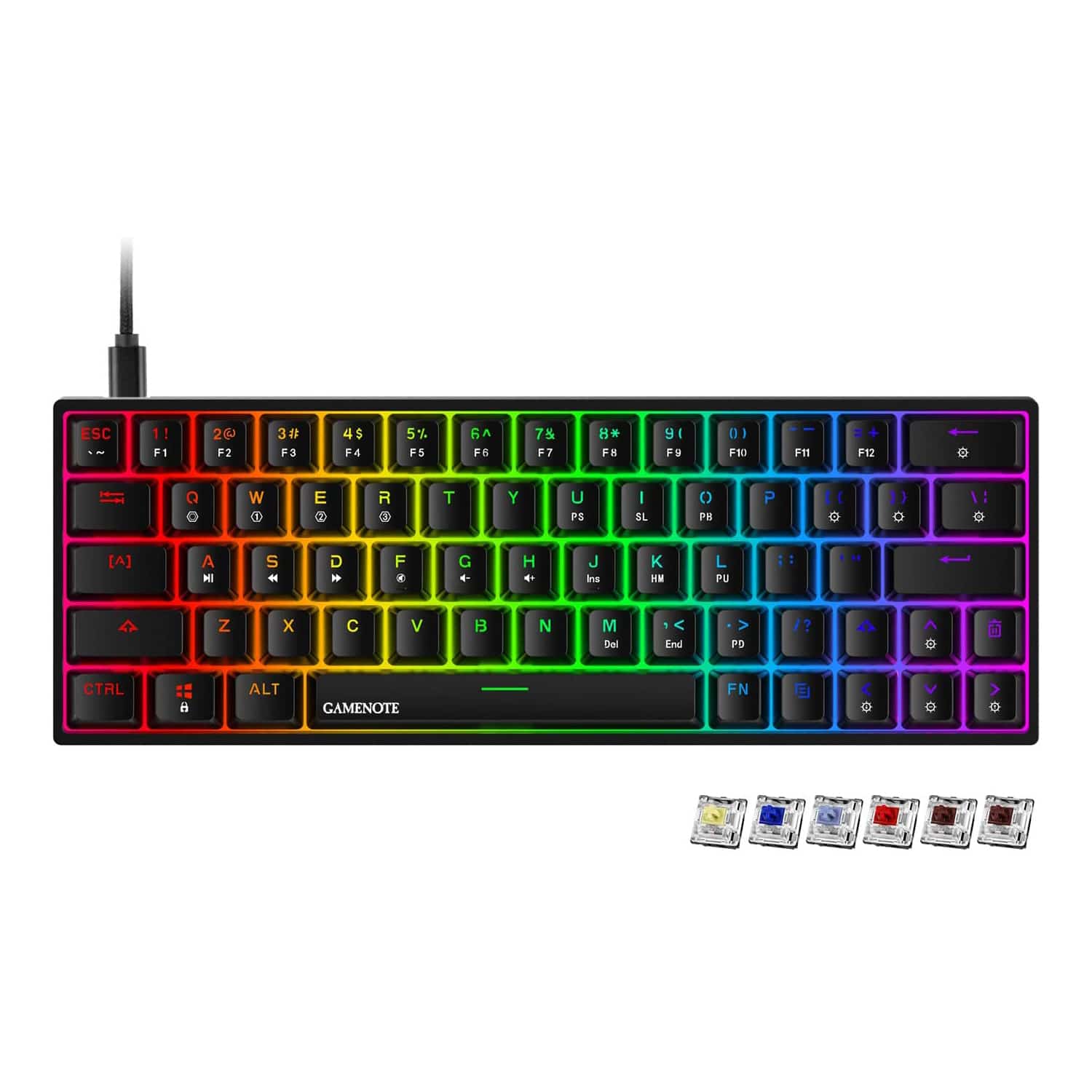 HAVIT KB500L 60% механическая клавиатура с коричневым переключателем с возможностью горячей замены, компактная, водонепроницаемая и программируемая RGB-подсветка