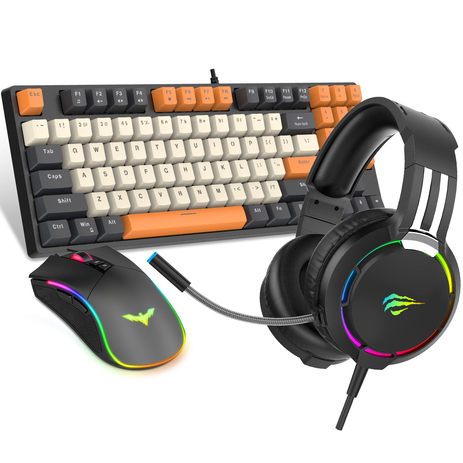 HAVIT KB487L Mechanical Keyboard Gaming Kit with Mouse + Mouse Pad +Headset + Headset Stand Combo