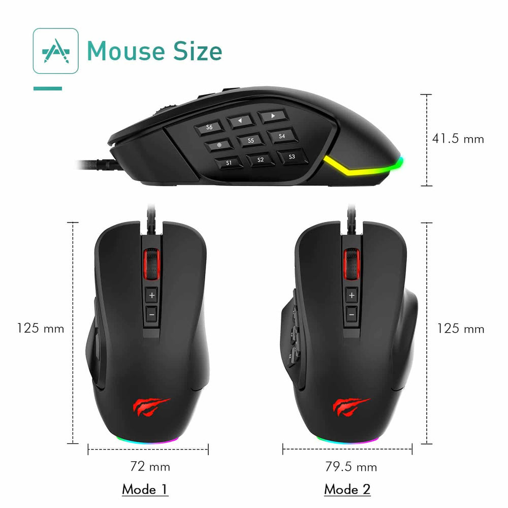 HAVIT MS760 Pro Gaming Mouse with 12000 DPI, Interchangeable Side Plat