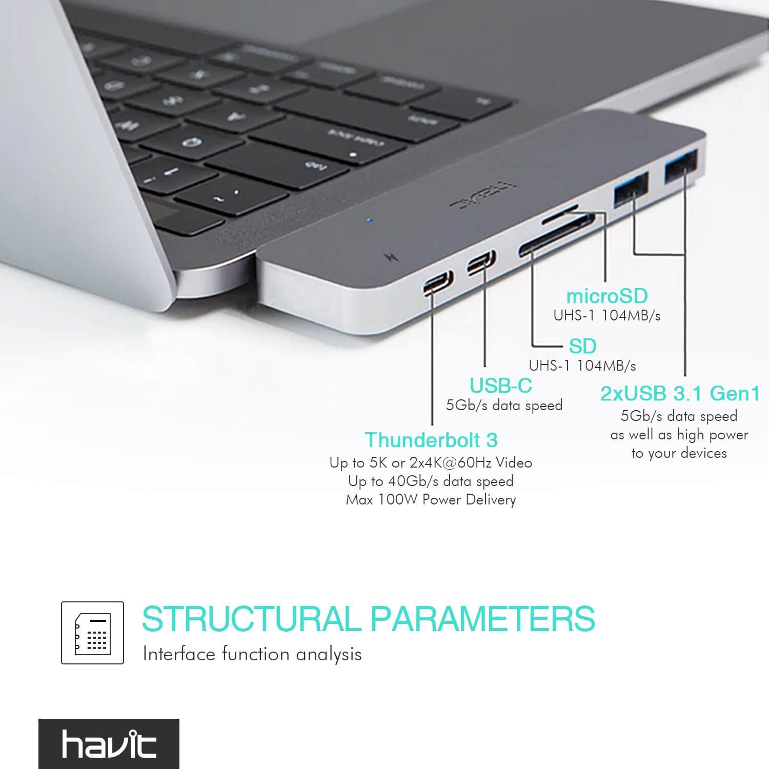 HAVIT T90 Thunderbolt 3 Dock / Hub for MacBook Pro 2016 13” / 15” with Thunderbolt 3, USB-C, USB-A 3.0, SD & Micro SD