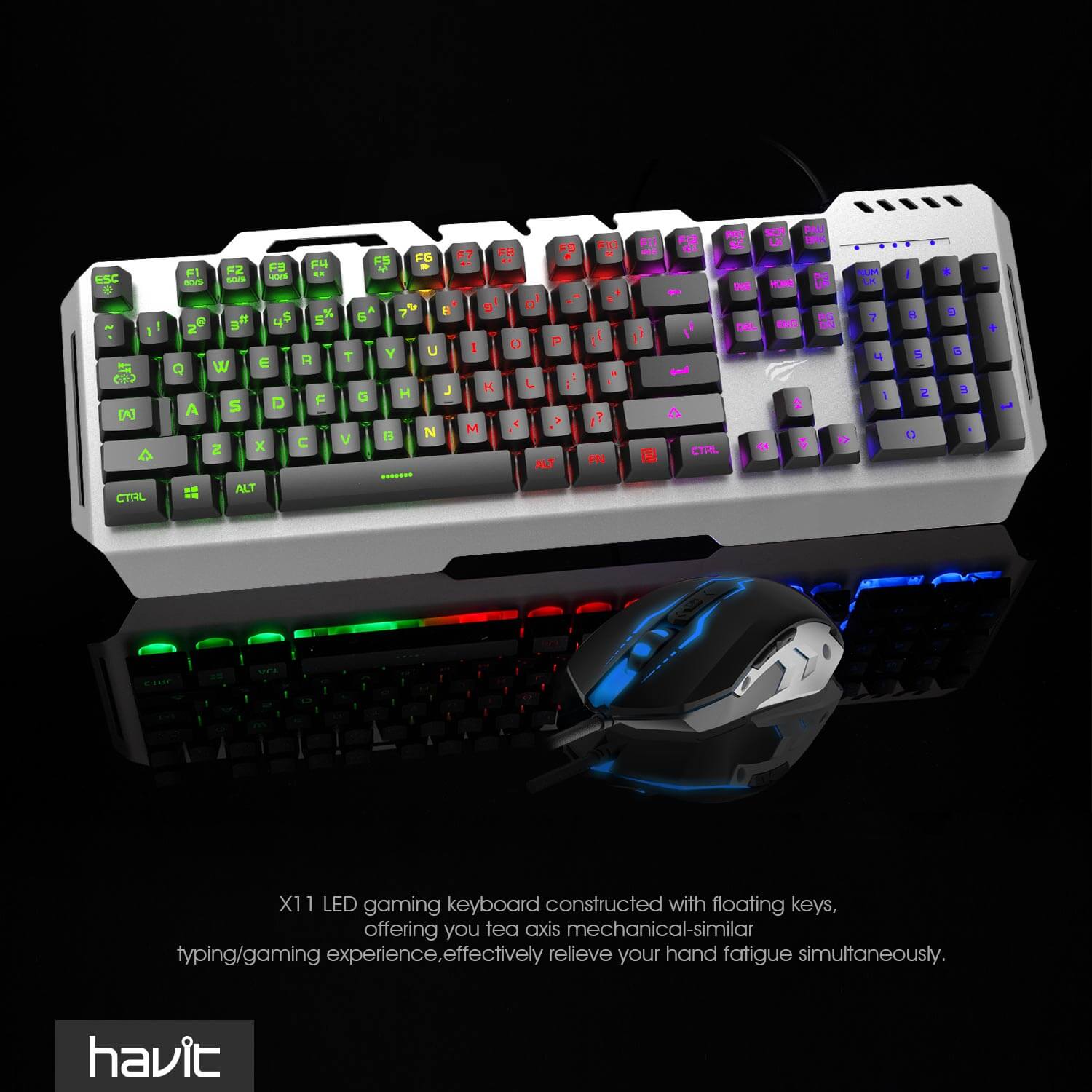 HAVIT X11 Gaming Keyboard Mouse Combo with Aluminum Panel & LED Backlit