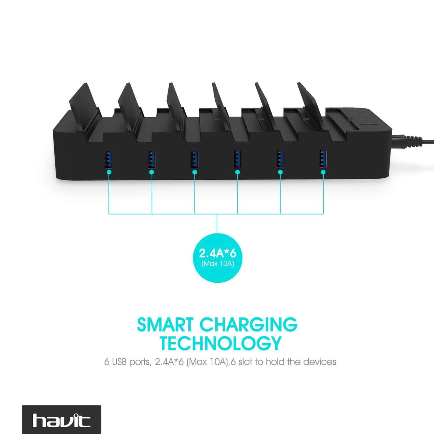 HAVIT YA60WS-6U Multi Device Charging Station for Phone & Tablet, 6 Ports, 5V, 10A, 60W